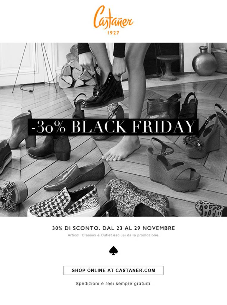 CASTAÑER : IN OCCASIONE DEL BLACK FRIDAY -30% SUGLI ACQUISTI ONLINE