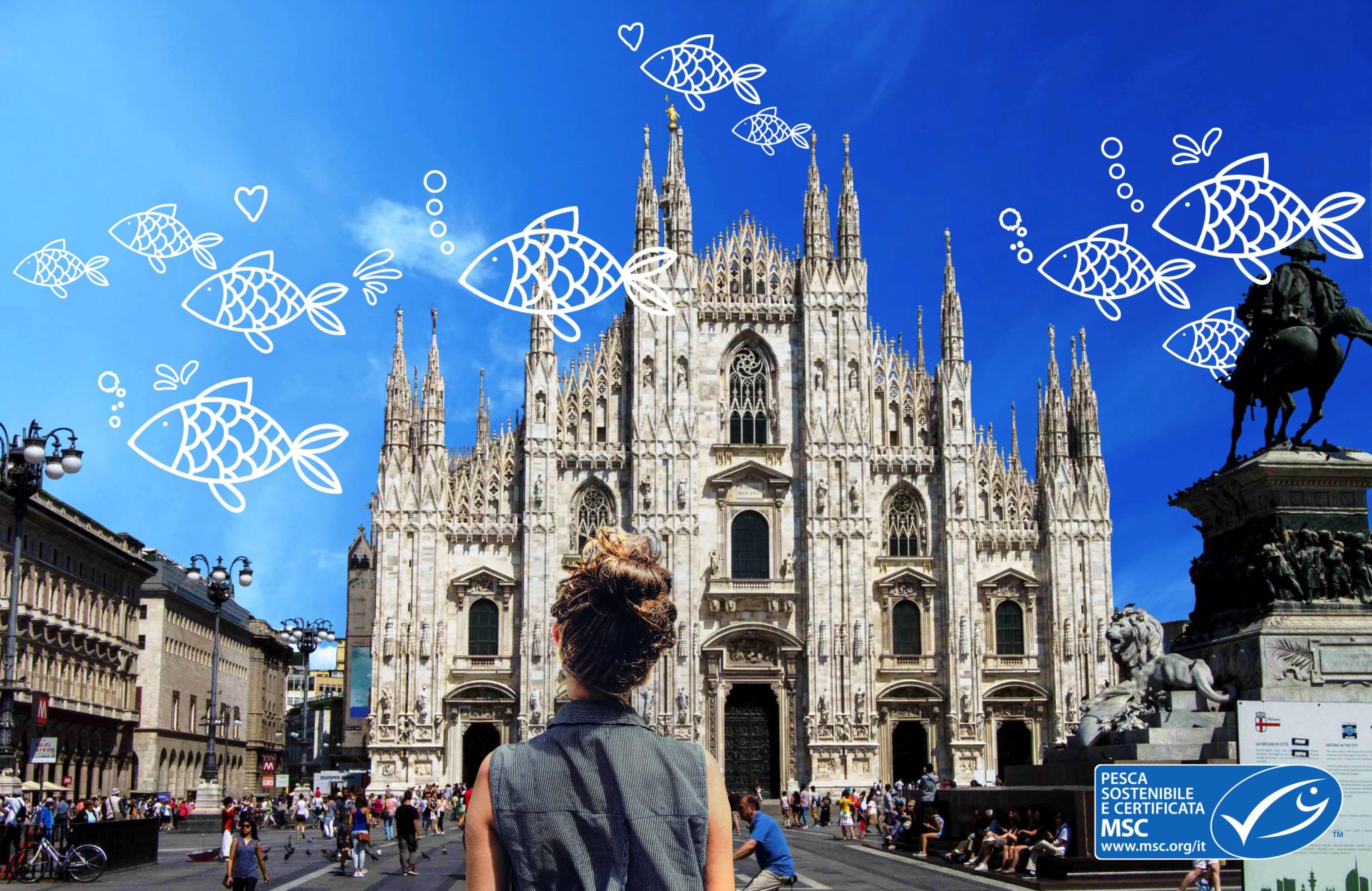 BluFishmob, una miriade di pesci volanti nei cieli di Milano