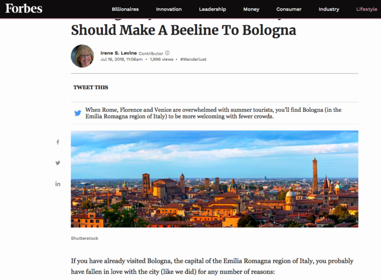 Bologna perfetta alternativa estiva alle affollate città d’arte italiane secondo Forbes.com