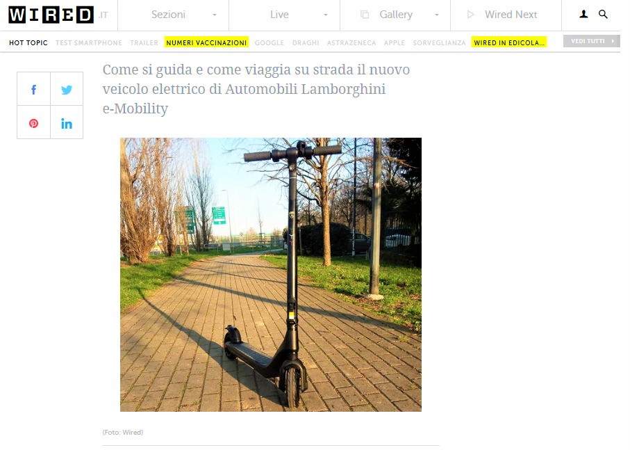 Wired prova su strada la prima Lamborghini dei monopattini